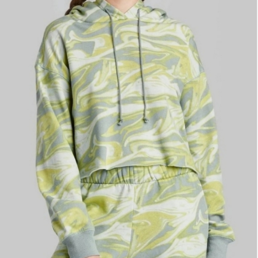 Wild Fable Cropped Hoodie- Green Swirl